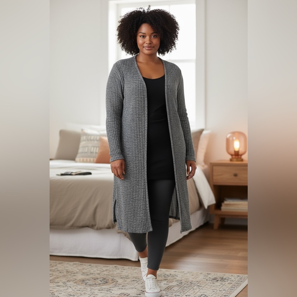 NEW•XL•Creme De La Creme Ciara Charcoal Longline Duster Sweater - Picture 3 of 15